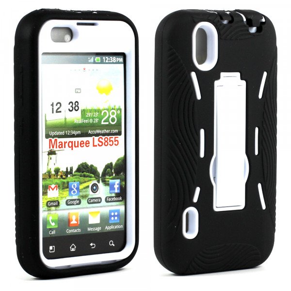 Wholesale LG Marquee LS855 Armor Hybrid Case with Stand (Black White)
